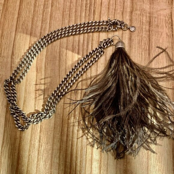 J. Crew Feather Pendant Gold Tone Metal Chain Necklace - Picture 1 of 5